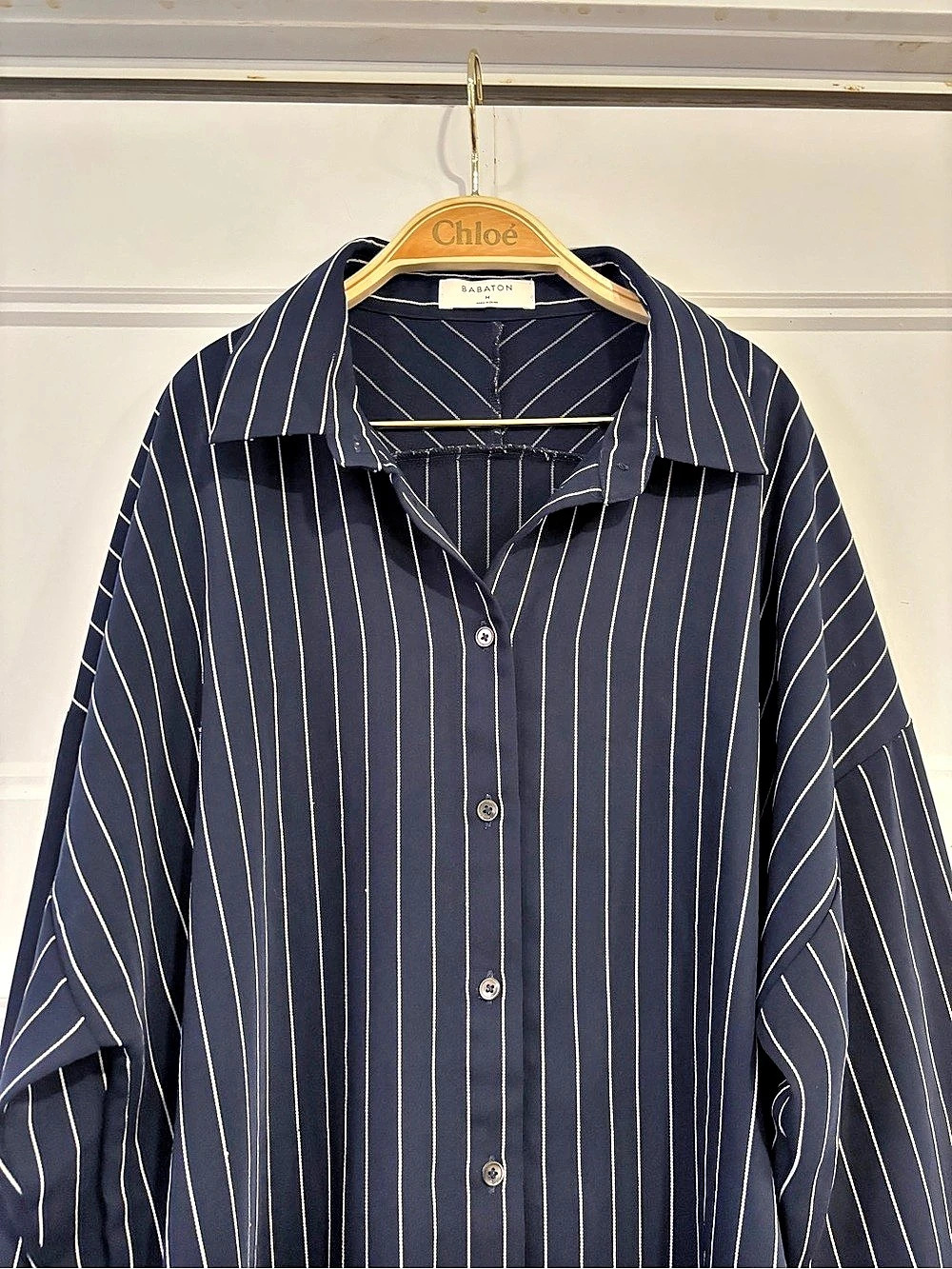 BABATON Striped Button Down in Blue & White . Medium size
